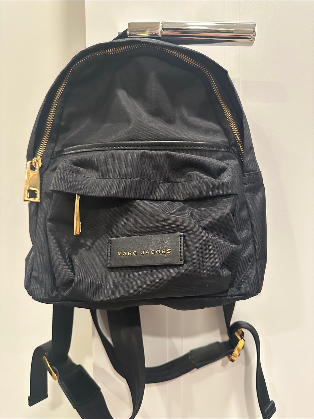 Marc Jacobs Black Nylon Mini Backpack with Gold Hardware Accent